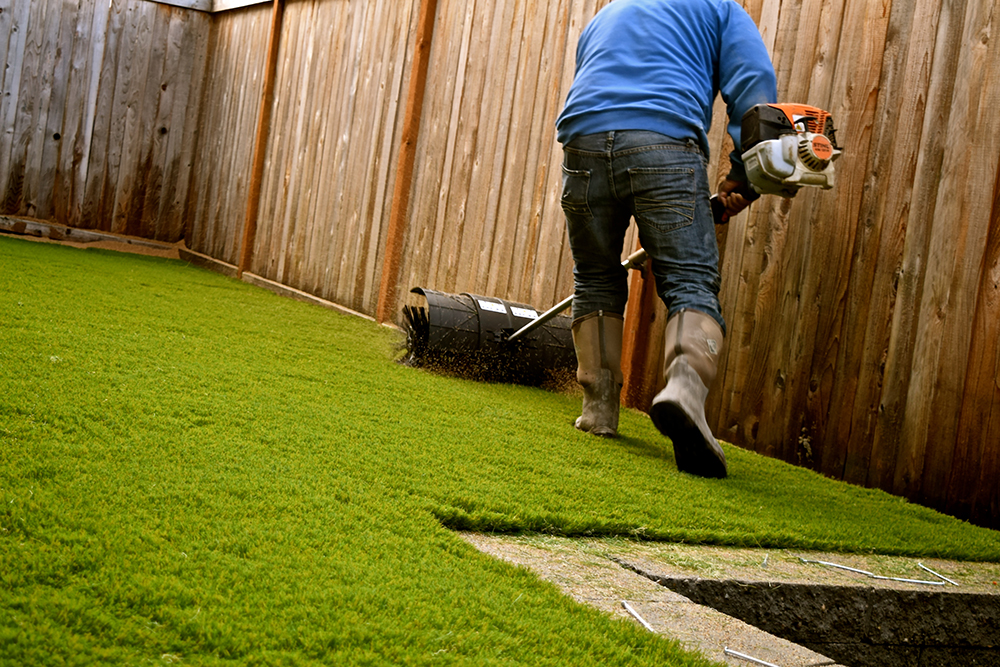 Installing artificial grass on a lawn