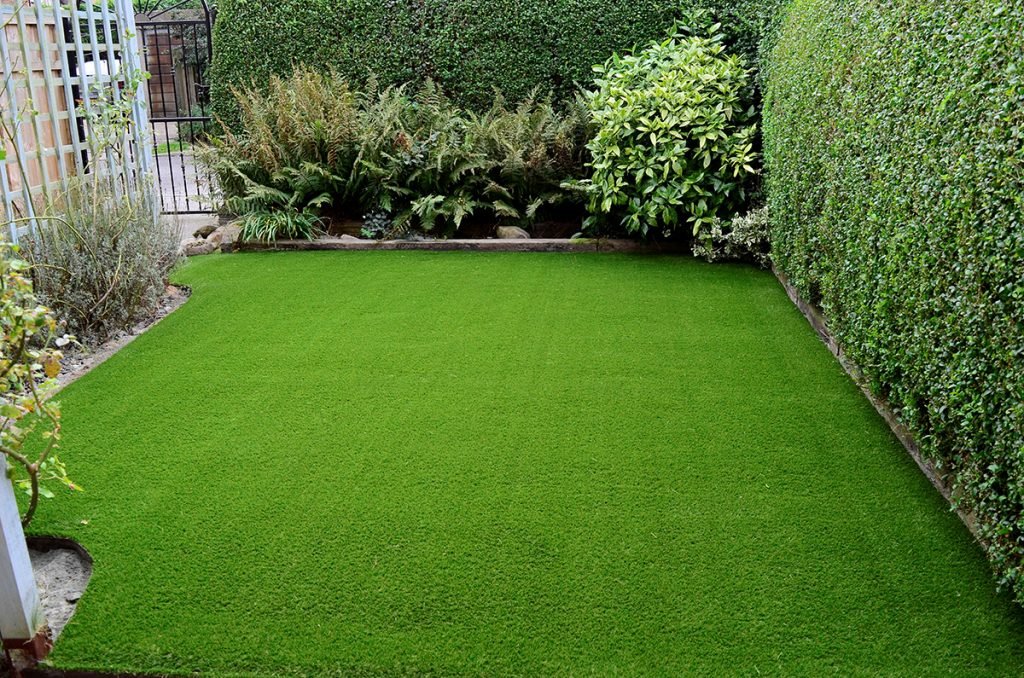 Artificial turf on backyard